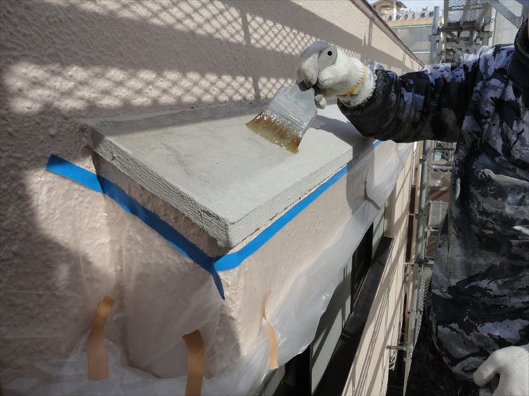 庇屋根 防水工事 プライマー塗り